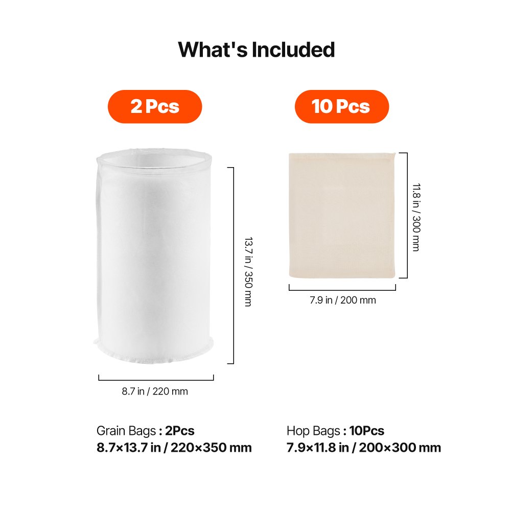 VEVOR filterzakken (2 stuks) van voedselveilig nylon, hopzakken (10 stuks) van een natuurlijke katoen-linnenmix, uitsluitend voor ons automatische bierbrouwsysteem, herbruikbaar.