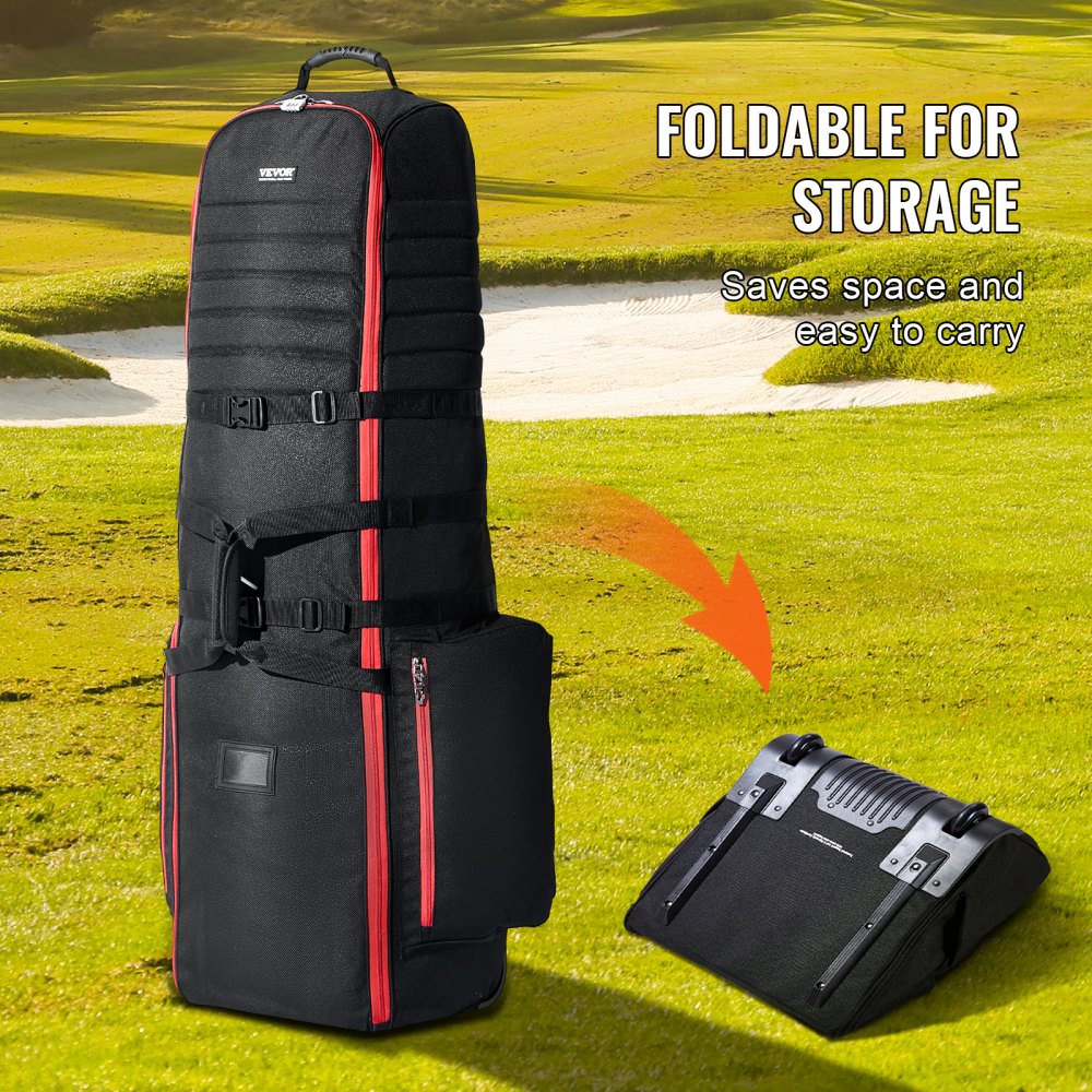 VEVOR Golfreistas, golfbagage met wielen, duurzaam 1800D Oxford polyester, zachte opbergtas voor golfclubs in vliegtuigen, waterdicht en slijtvast, rood + zwart