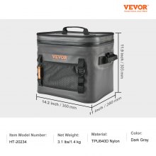 VEVOR Soft Cooler Bag, 24 Cans Soft Sided Cooler Bag Leakproof with Zipper, Waterproof Soft Cooler Insulated Bag, Lightweight & Portable Collapsible Cooler for Beach, Hiking, Picnic, Camping, Travel
