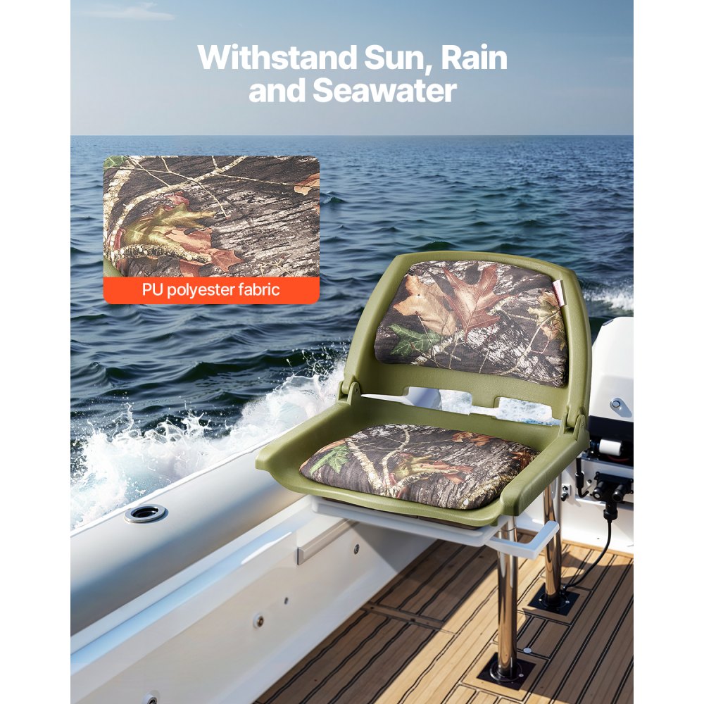 VEVOR Bootstoel, Bootstoel met lage rugleuning, Visbootstoel met dik sponskussen en PU-polyesterstof, Opvouwbare bootstoel voor visboten, jachten, schepen, Camouflage
