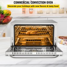 VEVOR Commercial Convection Oven, 47L/43Qt, Half-Size Conventional Oven Countertop, 1600W 4-Tier Toaster with Front Glass Door, Electric Baking Oven with Trays Wire Racks Clip Gloves, 220V, ETL Listed