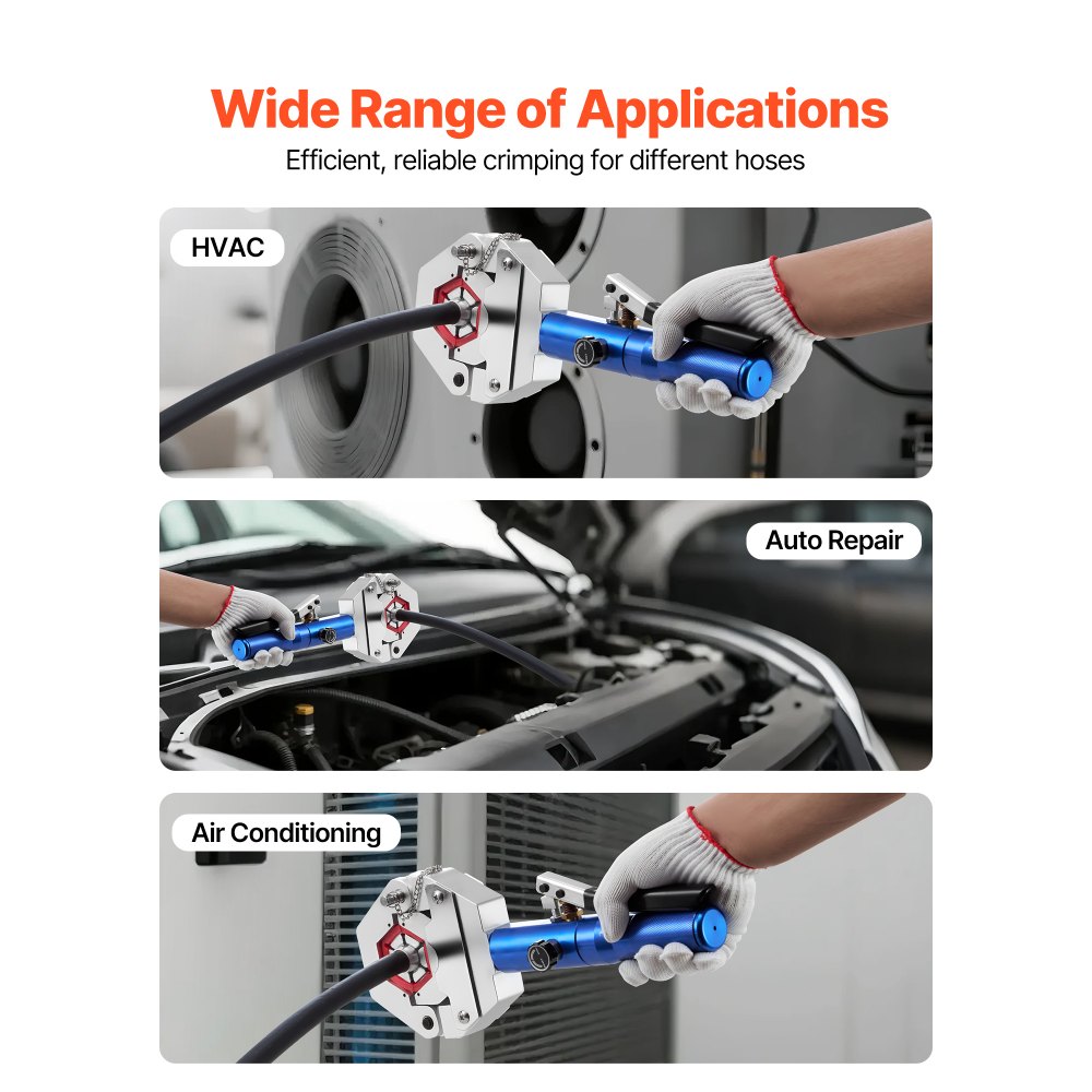 VEVOR Hydraulic Hose Crimper, Hydra-Krimp AC Hose Crimper Kit with 7 Dies Snap-On, Integral Manual Hydraulic A/C Hoses Crimping Tool for Automotive & Air Conditioning Repair - with Carrying Case