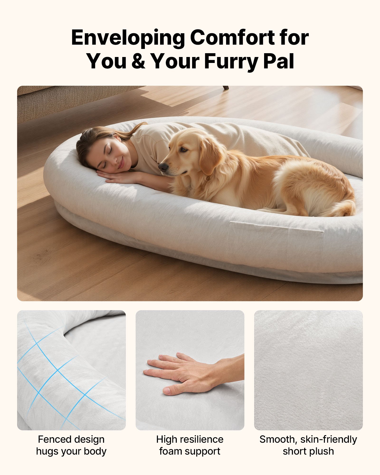 VEVOR Human Dog Bed, 70.08 x 47.24 x 9.45 inch Orthopedic Memory Foam Human Sized Dog Bed, Humans Pet Beds with Side Pocket, Handle & Zipper, Removable Machine-Washable Dogs Beds for Humans, Gray