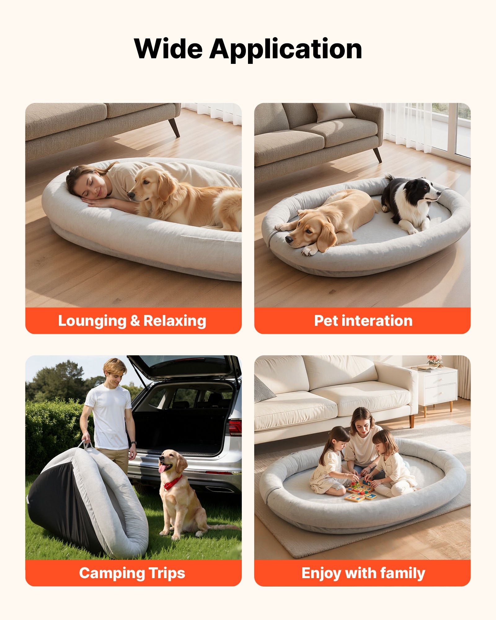 VEVOR Human Dog Bed, 70.08 x 47.24 x 9.45 inch Orthopedic Memory Foam Human Sized Dog Bed, Humans Pet Beds with Side Pocket, Handle & Zipper, Removable Machine-Washable Dogs Beds for Humans, Gray