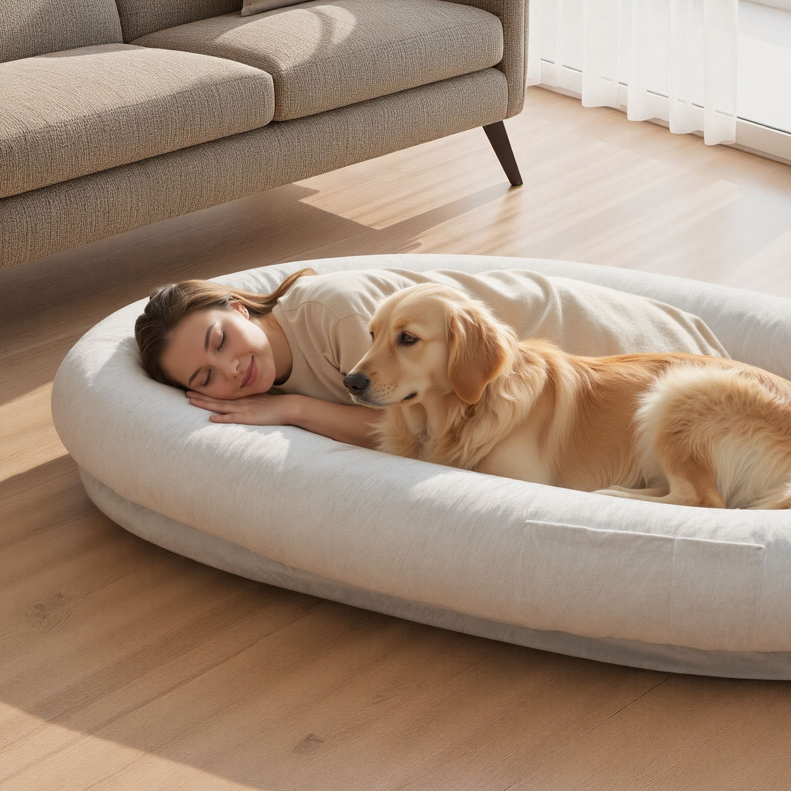 VEVOR Human Dog Bed, 70.08 x 47.24 x 9.45 inch Orthopedic Memory Foam Human Sized Dog Bed, Humans Pet Beds with Side Pocket, Handle & Zipper, Removable Machine-Washable Dogs Beds for Humans, Gray