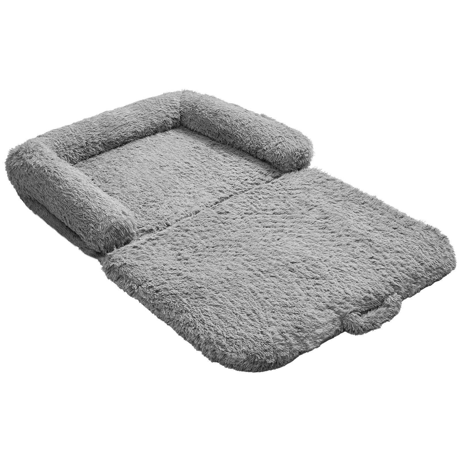 VEVOR Hondenmand voor mens en hond, 181x111x24cm, Hondenmand van traagschuim op mensenformaat, met zijvak, handvat en ritssluiting, afneembare, machinewasbare hoes, hoogpolig, donkergrijs