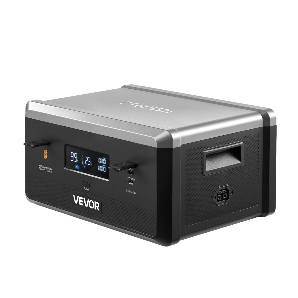 VEVOR extra accu voor draagbare powerstation, 2160 Wh LiFePO4 uitbreidingsaccu met 3 poorten, voor thuis, kamperen, roadtrips, campers en noodgevallen (Powerstation en zonnepaneel NIET inbegrepen)