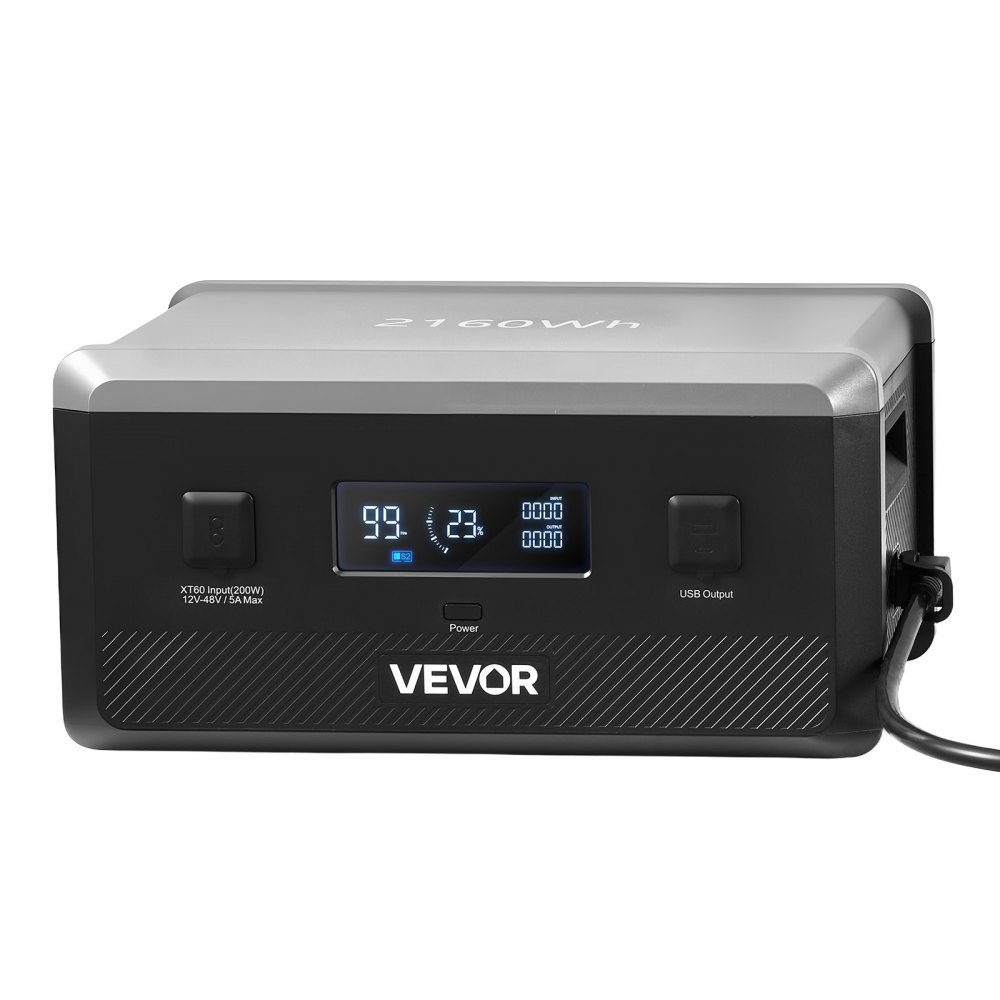 VEVOR extra accu voor draagbare powerstation, 2160 Wh LiFePO4 uitbreidingsaccu met 3 poorten, voor thuis, kamperen, roadtrips, campers en noodgevallen (Powerstation en zonnepaneel NIET inbegrepen)