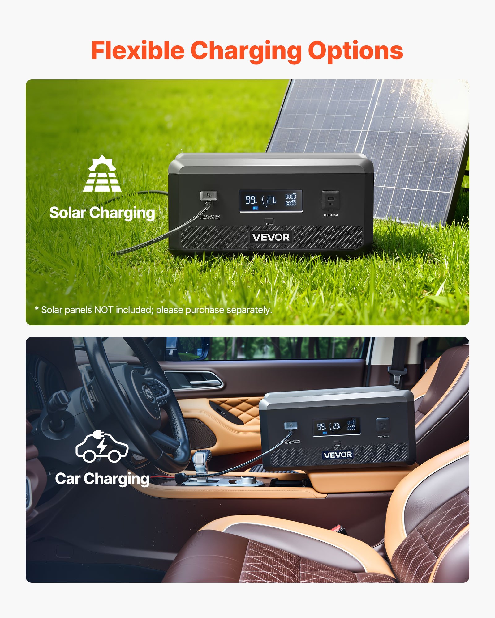 VEVOR extra accu voor draagbare powerstation, 2160 Wh LiFePO4 uitbreidingsaccu met 3 poorten, voor thuis, kamperen, roadtrips, campers en noodgevallen (Powerstation en zonnepaneel NIET inbegrepen)