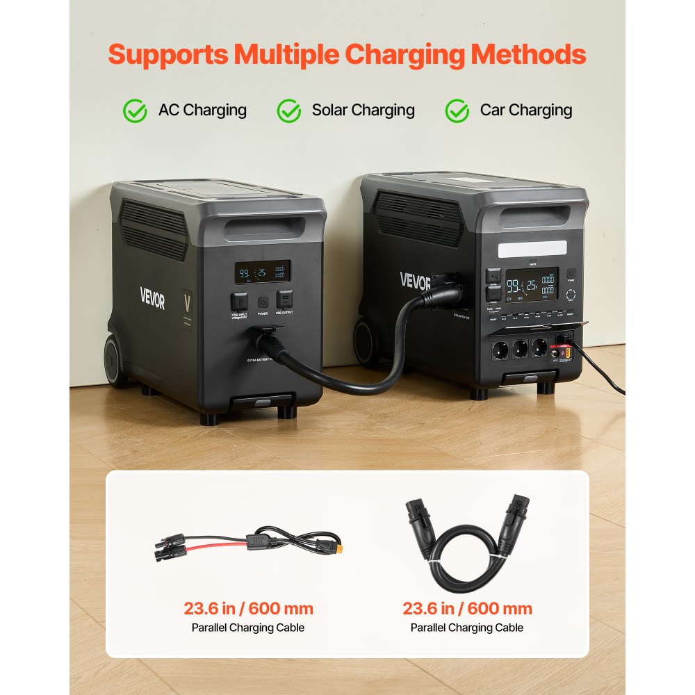 VEVOR Extra Battery for Portable Power Station, 3840Wh LiFePO4 Extra Expansion Battery with 3 Output Ports for Home Use, Outdoor Camping, Road Trips, RVs, Emergencies