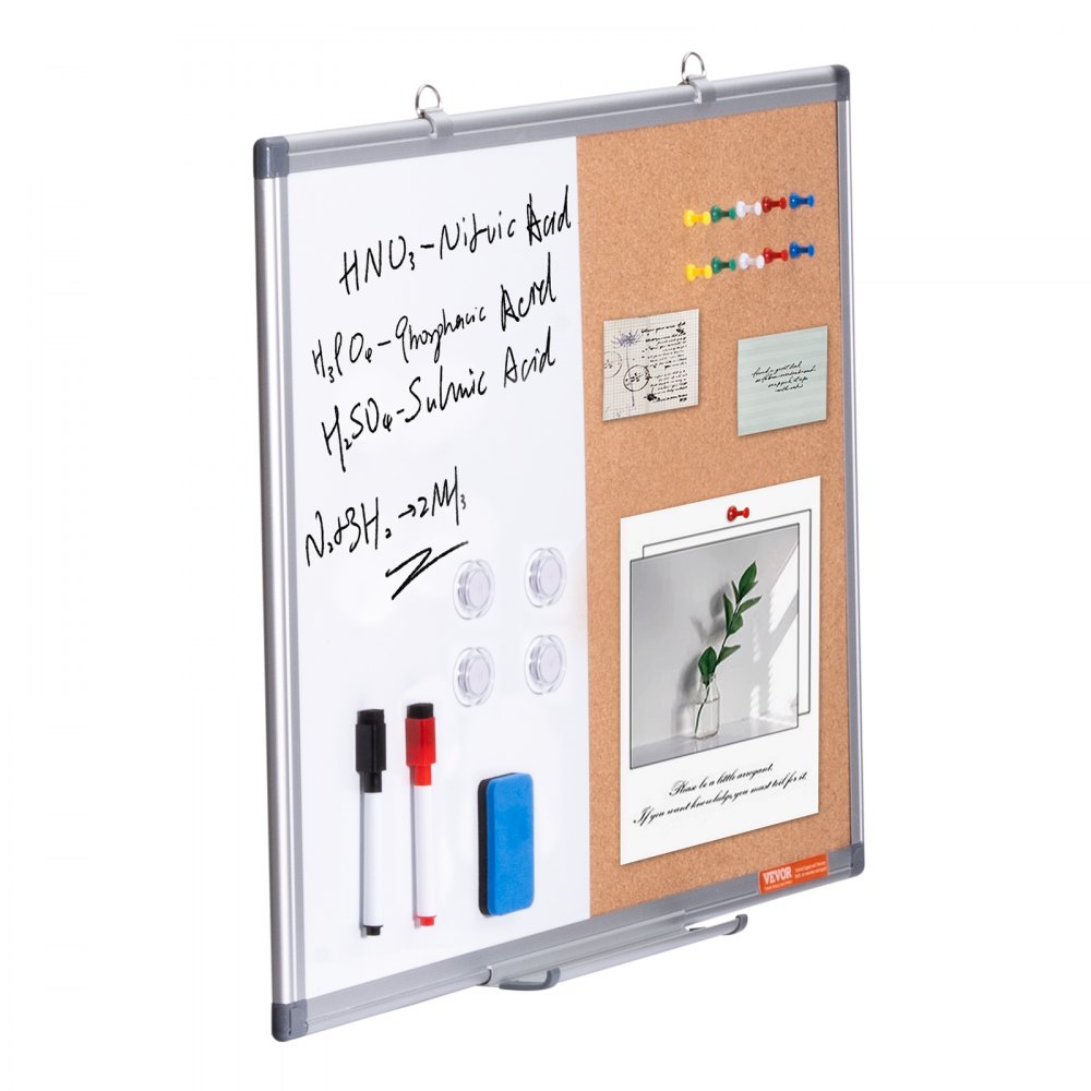 VEVOR 24"x18" Whiteboard & Kurkbord Combo met Aluminium Frame – 2-in-1 Magnetisch Droog Uitwisbaar Prikbord voor Aan de Muur – Ideaal voor School, Thuis en Kantoor