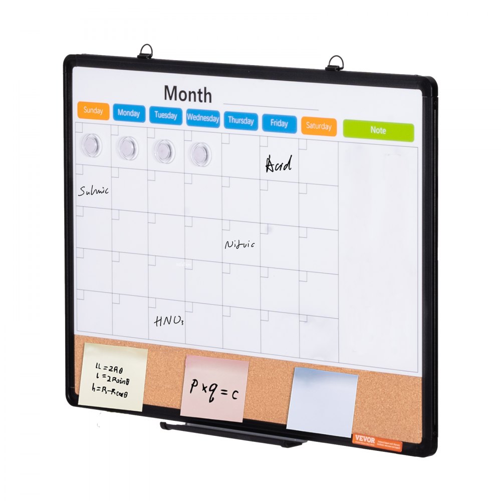 VEVOR 24" x 18" Maandelijkse Kalender Whiteboard en Prikbord Combo met Aluminium Frame - 2-in-1 Magnetisch Droog Uitwisbaar Prikbord voor Wandmontage - Ideaal voor School, Thuis, Kantoor