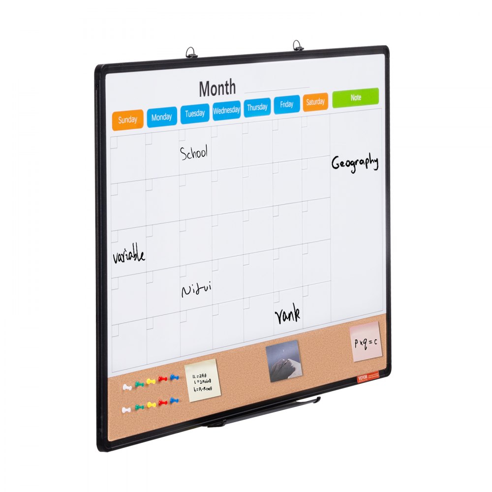 VEVOR 36" x 24" Maandelijkse Kalender Whiteboard en Prikbord Combo met Aluminium Frame - 2-in-1 Magnetisch Droog Uitwisbaar Prikbord voor Wandmontage - Ideaal voor School, Thuis, Kantoor