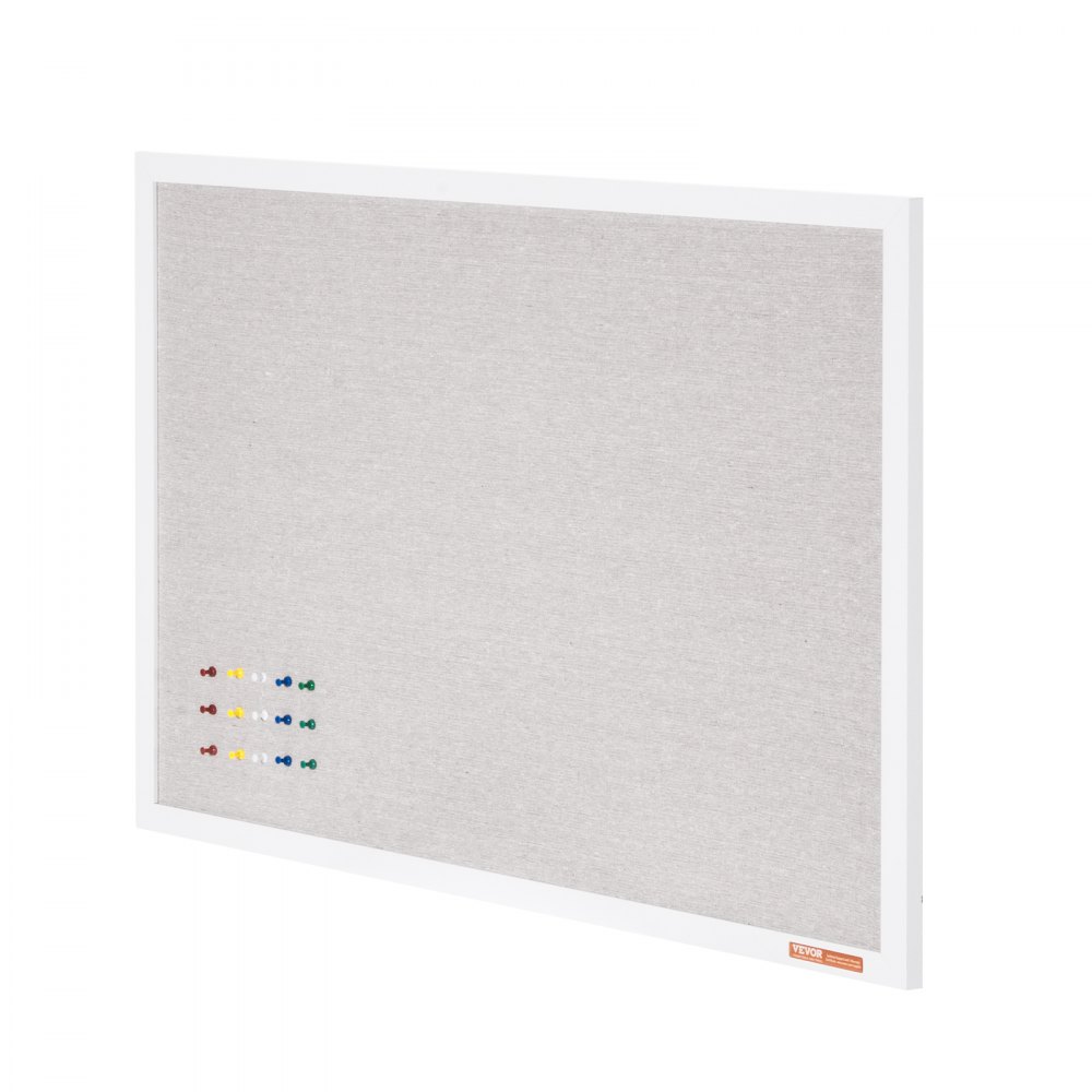 VEVOR 48"x36" Wit Kurkbord met Linnen Oppervlak - Stijlvol Wandgemonteerd Prikbord voor Thuis, School, Kantoor - Elegant en Functioneel Prikbord