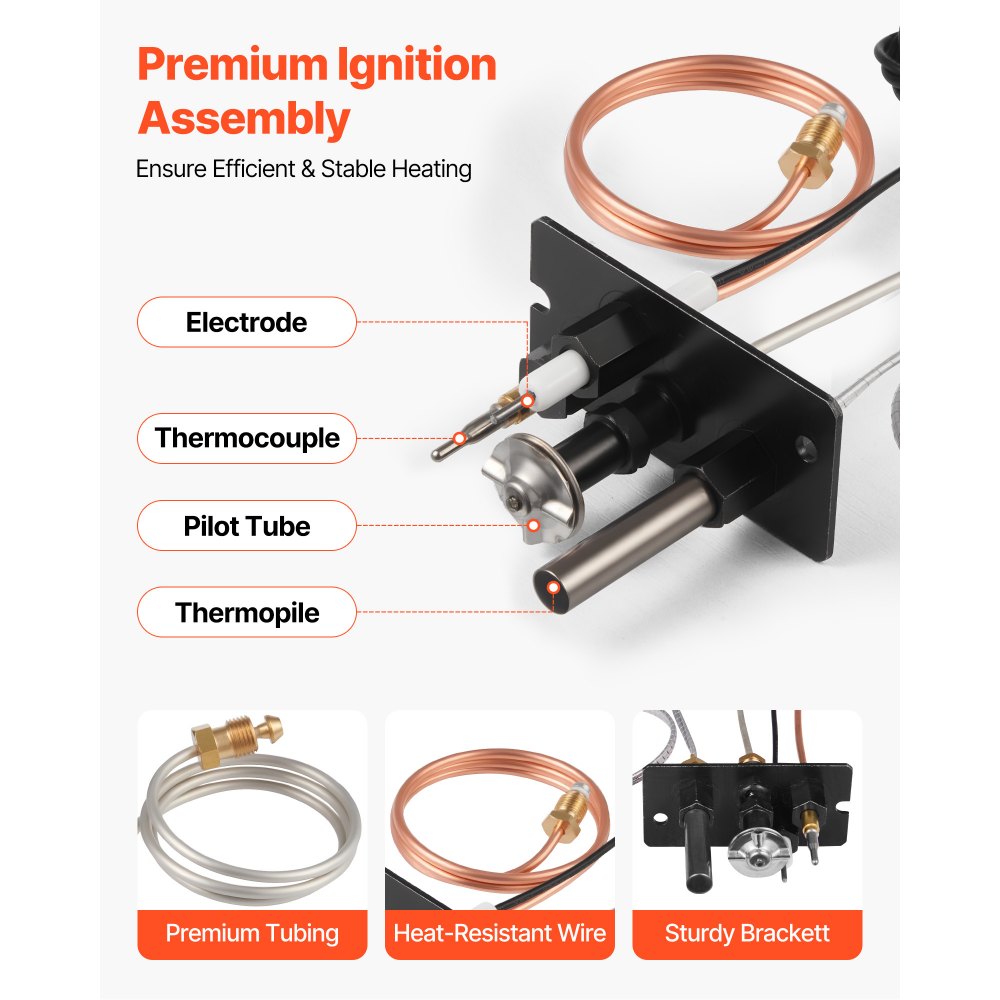 VEVOR Gas Pilot Assembly, OE 69L17, 69L1701, 904405, J4117, 108084-02 Fireplace Gas Pilot Assembly Kit, Natural Gas Ignition Replacement, Compatible with Lennox, Superior, Astria Models, Black