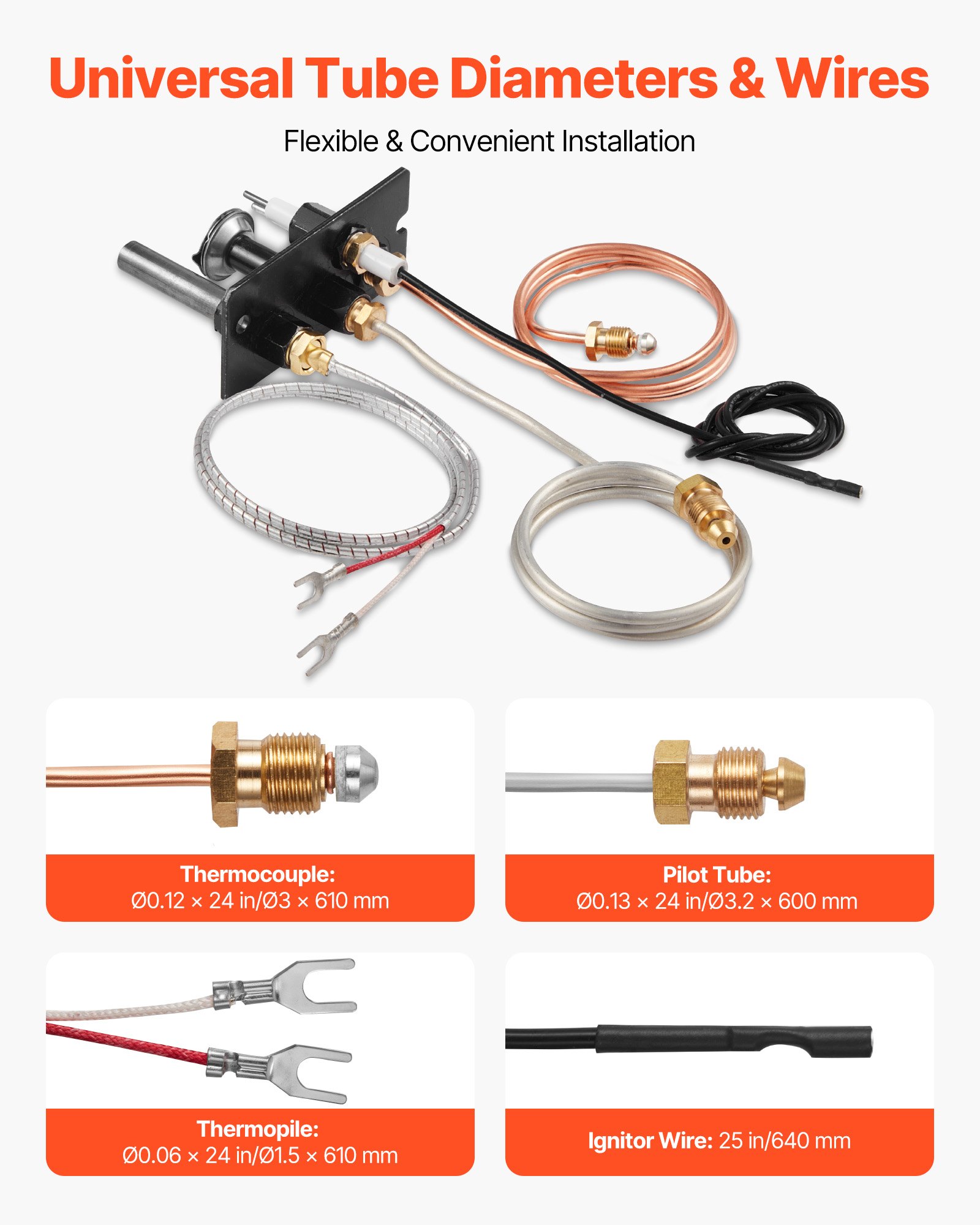 VEVOR Gas Pilot Assembly, OE 69L17, 69L1701, 904405, J4117, 108084-02 Fireplace Gas Pilot Assembly Kit, Natural Gas Ignition Replacement, Compatible with Lennox, Superior, Astria Models, Black