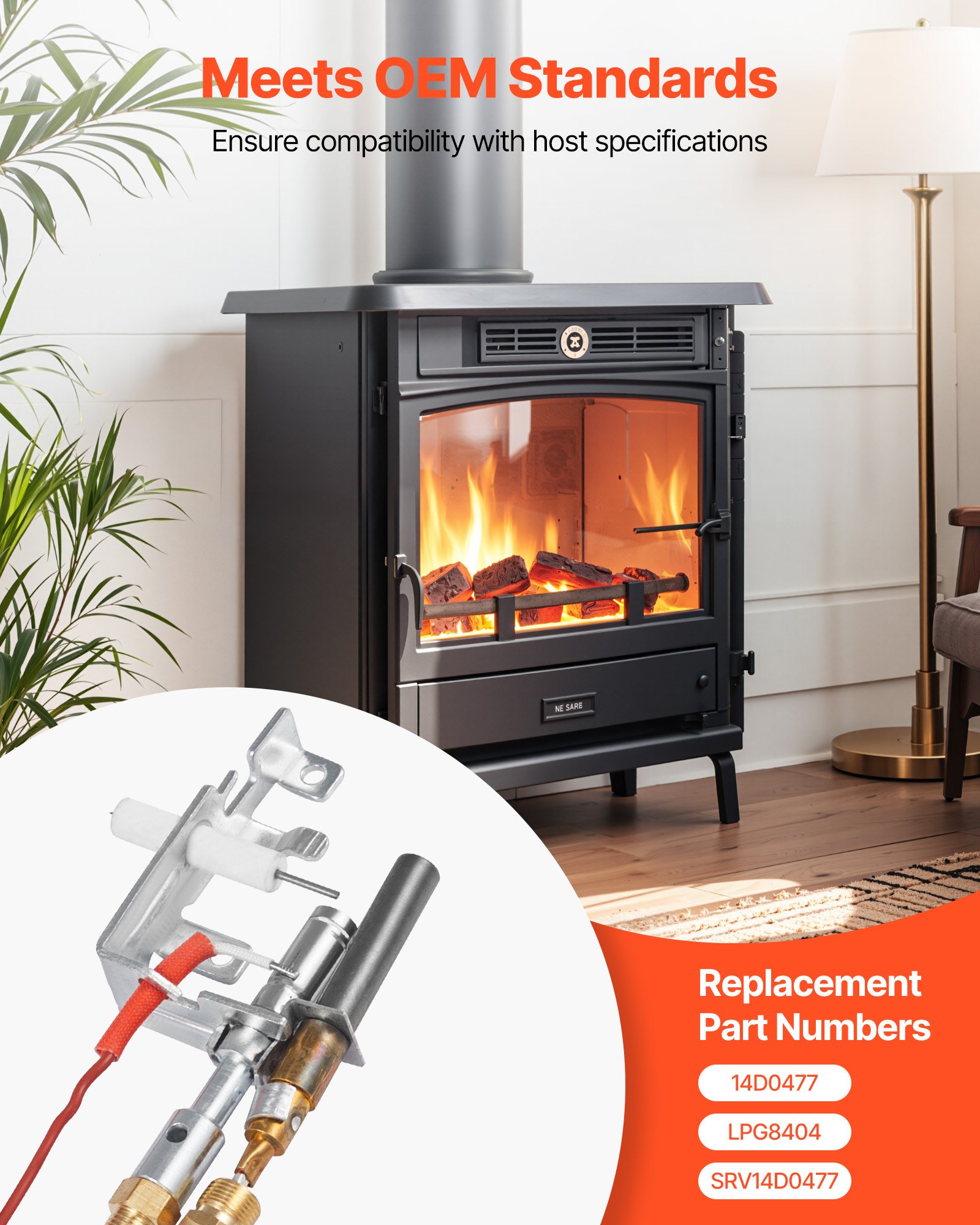 VEVOR aardgaswaakvlambrander, OE 14D0477, LPG8404, SRV14D0477 haardgasontstekerset, vervangende LPG-ontsteking, compatibel met Lexington Forge, Majestic, Martin en Monessen-modellen