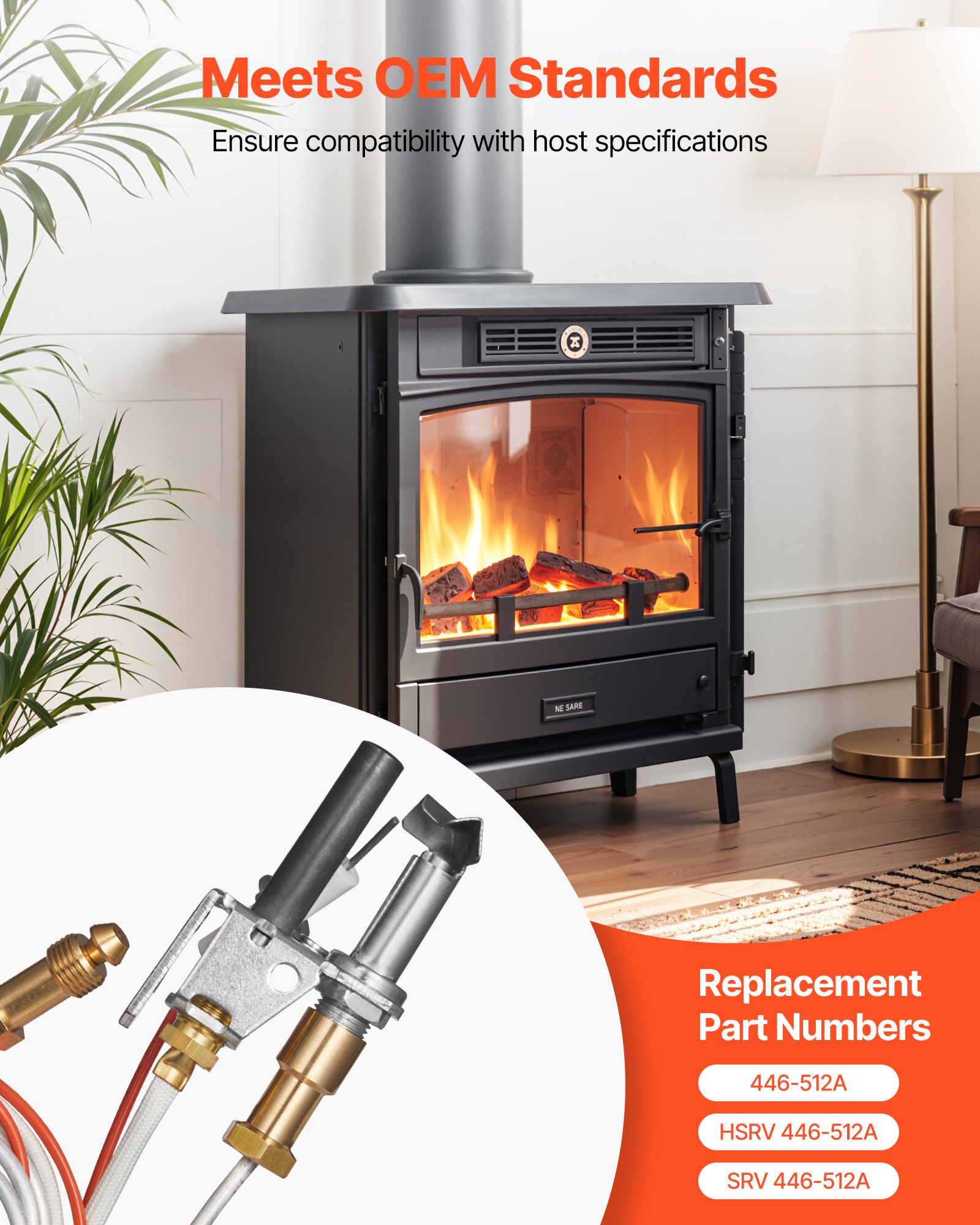 VEVOR aardgaswaakvlambrander, OE 446-512A, HSRV 446-512A, SRV 446-512A, vervangend onderdeel voor gasontsteking in open haarden, compatibel met Heat & Glo, Heatilator, Lennox en Regency-modellen