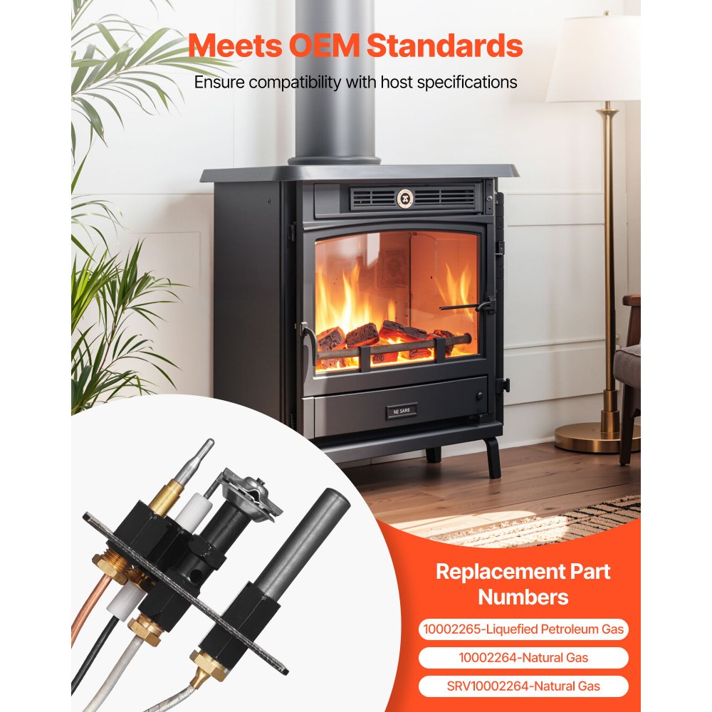 VEVOR waakvlambrander, OE 10002265, 10002264, SRV10002264 gasontstekingsvlamvervanging voor aardgas- en LPG-ontsteking, past op Majestic, Vermont Castings, Temco, Dutchwest, Monessen en Century