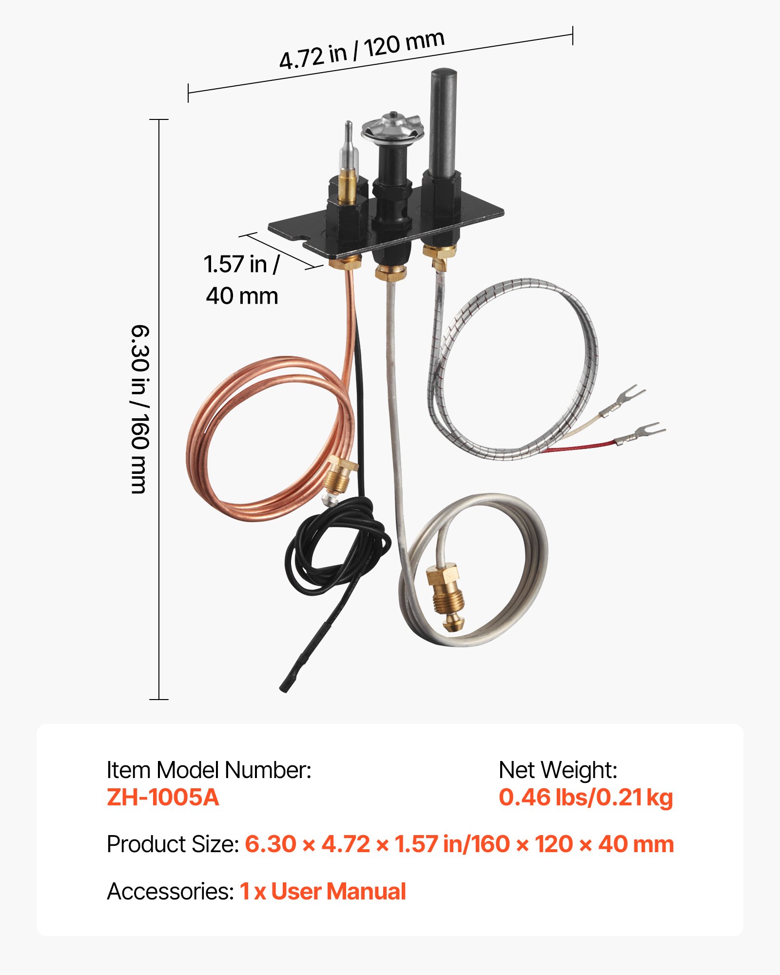 VEVOR waakvlambrander, OE 10002265, 10002264, SRV10002264 gasontstekingsvlamvervanging voor aardgas- en LPG-ontsteking, past op Majestic, Vermont Castings, Temco, Dutchwest, Monessen en Century