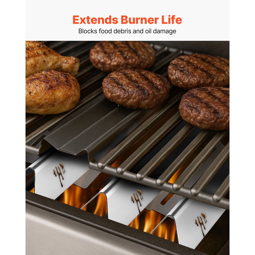 VEVOR 5 Flavorizer Bars + 2 Verwarmingsplaten, Flavor Rails Vlamverdeler voor Grills (Weber Genesis 300 Serie), Inclusief E310 E320 E330 S310 S320 S330, Dikkere Verwarmingsplaat van Roestvrij Staal