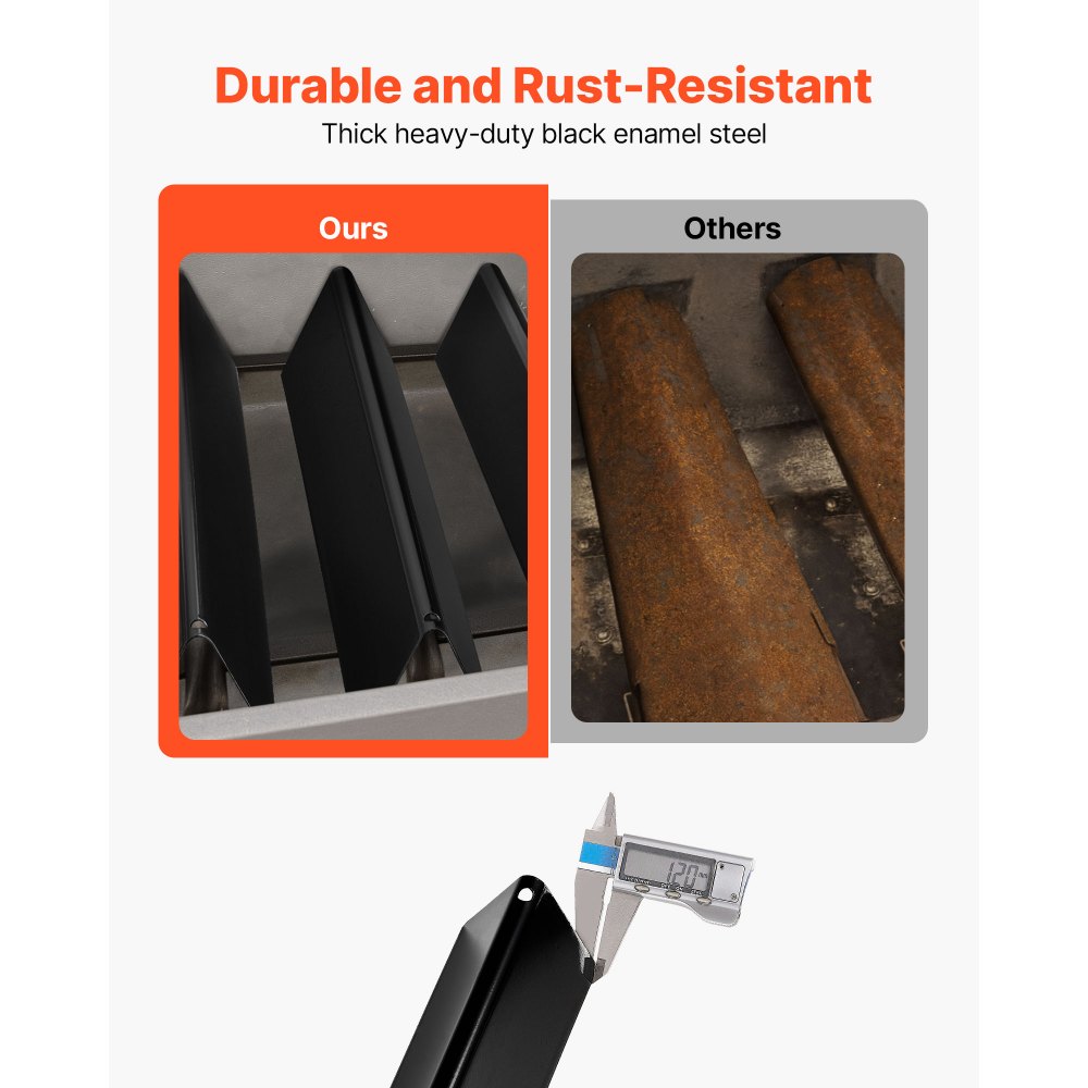 VEVOR 5 Flavorizer Bars Vlamverdeler (geëmailleerd porselein) voor grills (Weber Spirit I & II 300-serie), inclusief Spirit E-310, ll S-310, ll E-320, hitteschild zwart