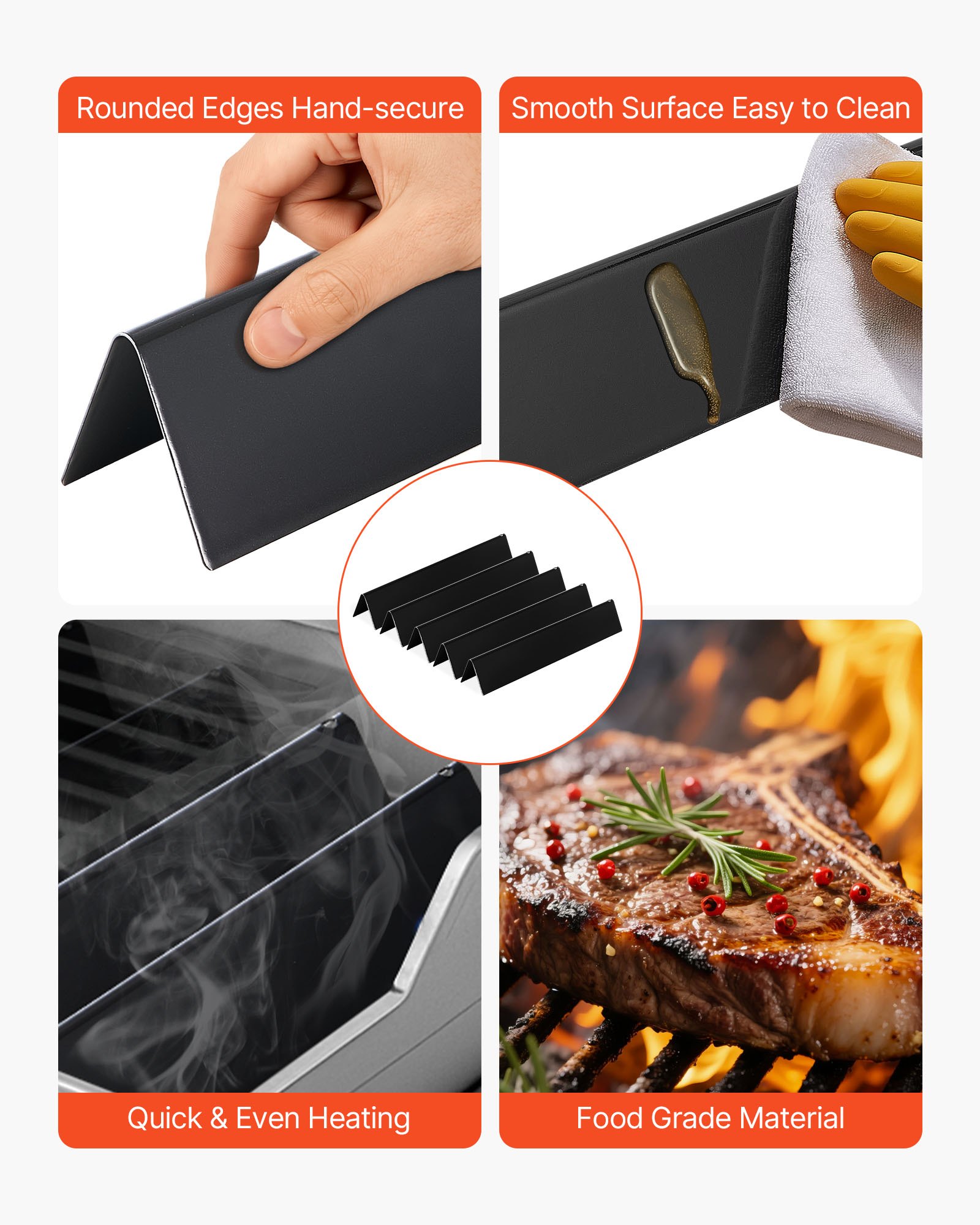 VEVOR 5 Flavorizer Bars Vlamverdeler (geëmailleerd porselein) voor grills (Weber Spirit I & II 300-serie), inclusief Spirit E-310, ll S-310, ll E-320, hitteschild zwart