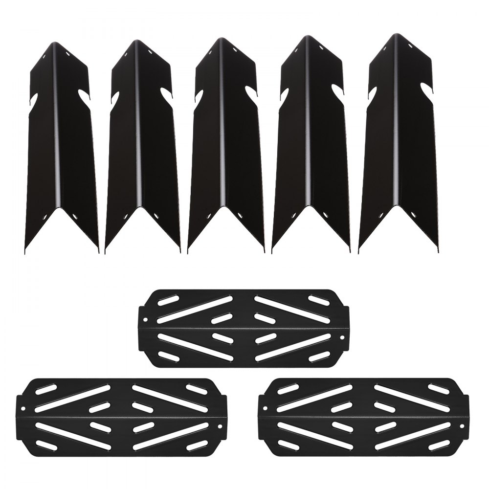 VEVOR 5 Flavorizer Bars (435 mm) + 3 Verwarmingsplaten (318 mm), Flavor Rails Vlamverdeler voor Weber Genesis ll 310 315 335 340, E/S 325s, ES/SX 325s, E/S 335, EX/SX/EPX-335 Grills, Dikkere Verwarmingsplaat