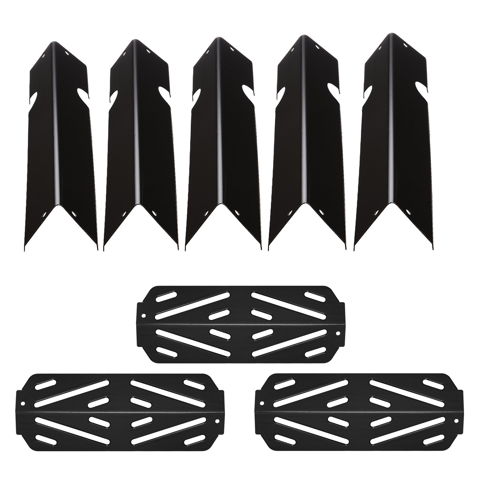 VEVOR 5 Flavorizer Bars (435 mm) + 3 Verwarmingsplaten (318 mm), Flavor Rails Vlamverdeler voor Weber Genesis ll 310 315 335 340, E/S 325s, ES/SX 325s, E/S 335, EX/SX/EPX-335 Grills, Dikkere Verwarmingsplaat