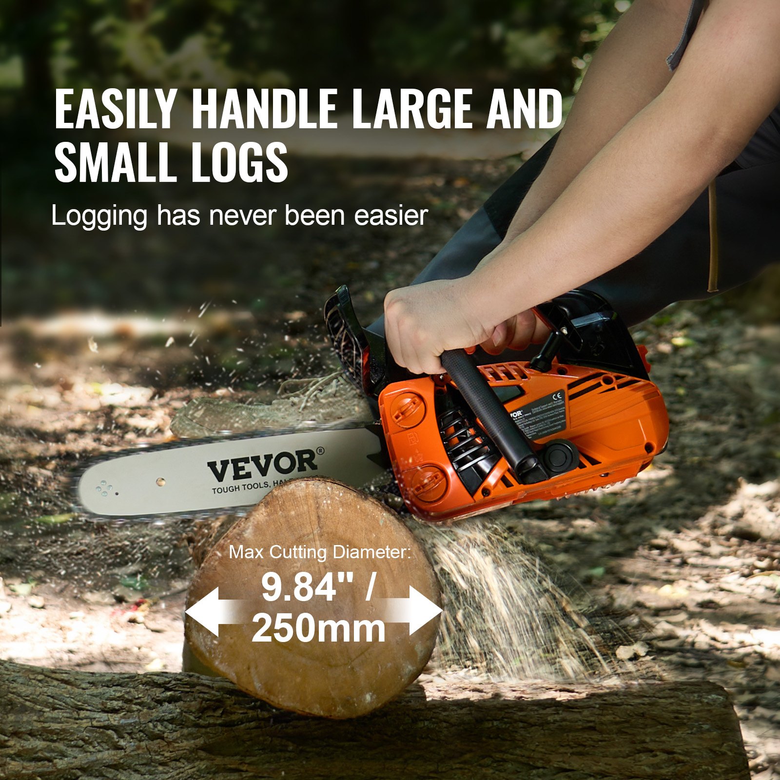 VEVOR Gas Chainsaw, 25.4CC 12" 1.2HP, Gasoline Powered Chain Saw, Handheld Cordless Petrol Chainsaws for Tree Wood Branch Cutting, Tree Trimming, Land Clearing, Farm Garden Ranch Forest Cutting Use