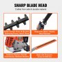 VEVOR gas hedge trimmer blade head, durable metal pole, hardened gearbox, and protective blade cover.