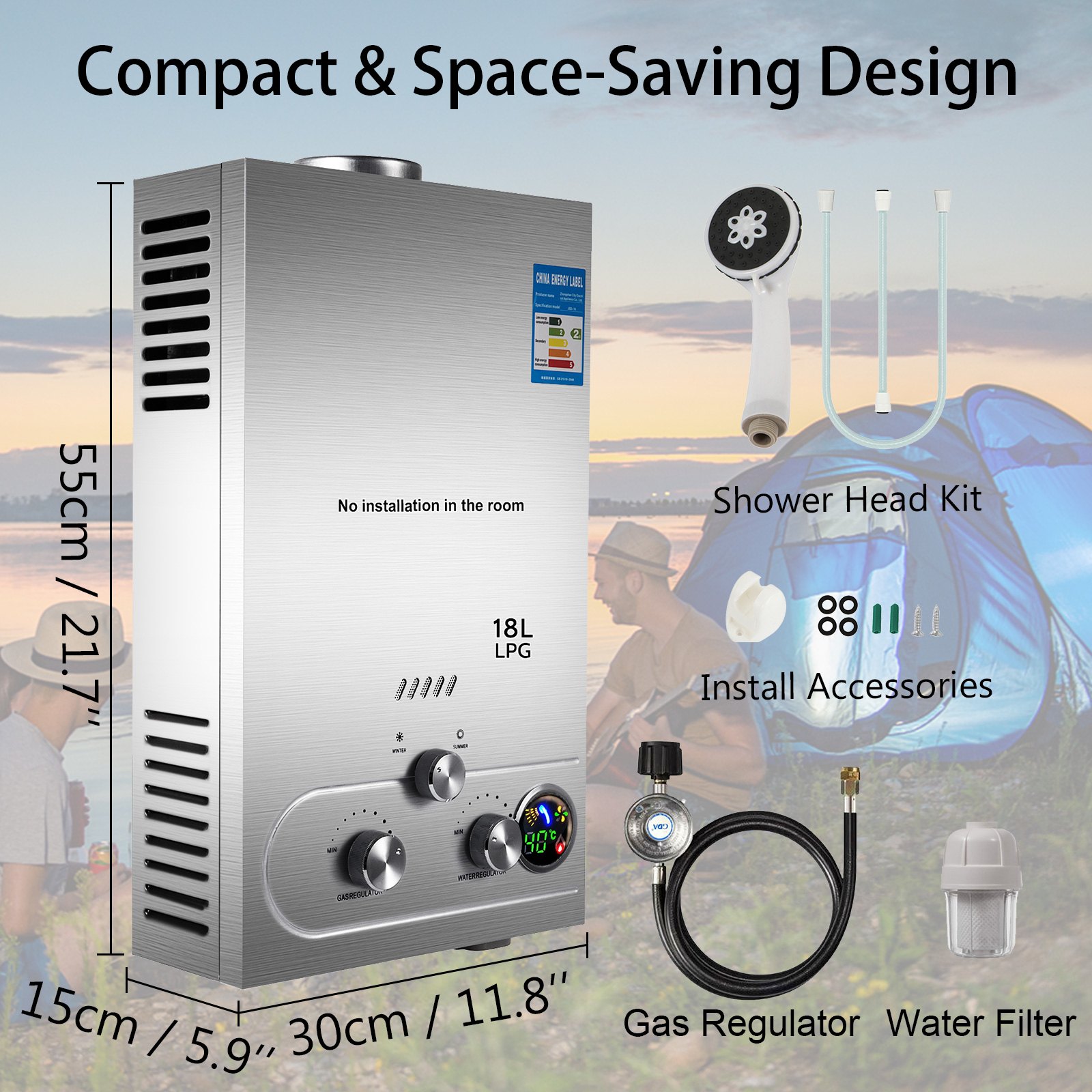18L LPG Gas Doorstroomverwarmer Tankless Badkamer Douche