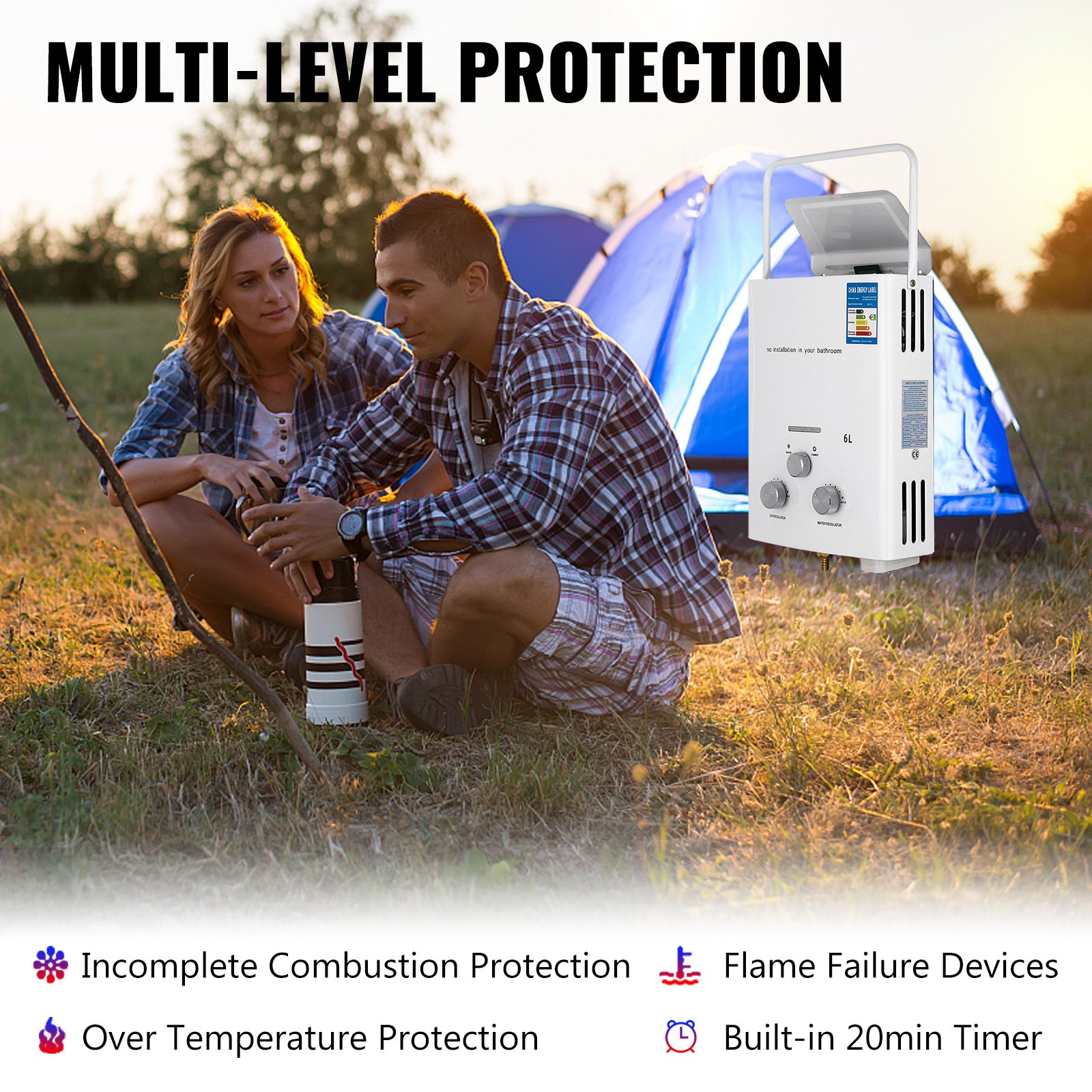 16KW draagbare 6L LPG-boiler zonder tank