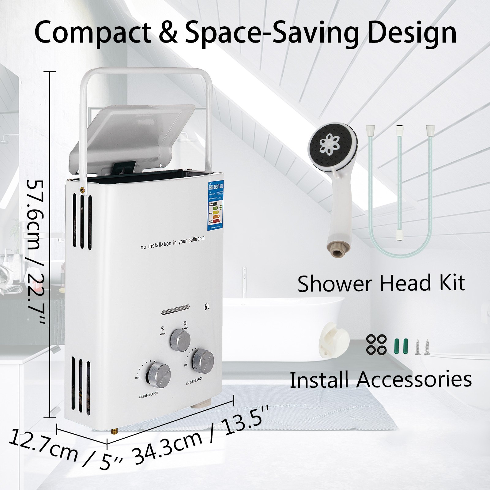 16KW draagbare 6L LPG-boiler zonder tank