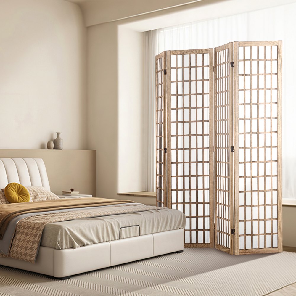VEVOR 4-delige kamerschermset, Japans privacyscherm, opvouwbare scheidingswand, draagbaar decoratief scherm voor het afscheiden van ruimtes, geschikt voor kantoor, restaurant, slaapkamer (Natuurlijk)