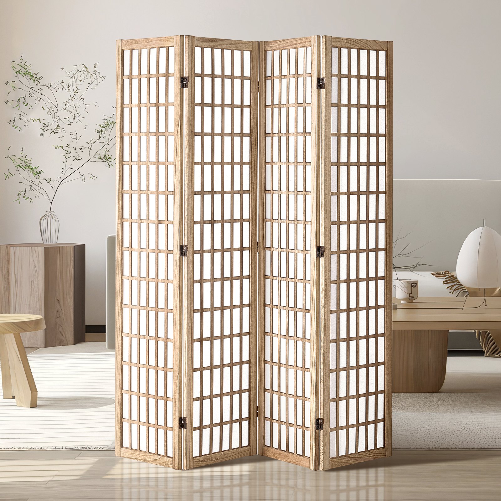 VEVOR 4-delige kamerschermset, Japans privacyscherm, opvouwbare scheidingswand, draagbaar decoratief scherm voor het afscheiden van ruimtes, geschikt voor kantoor, restaurant, slaapkamer (Natuurlijk)