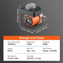 VEVOR circulation pump heating 100W circulation pump 38L/min flow rate heating pump 0.6bar operating pressure hot water pump 6.6m max. delivery head IPX4 protection class heating pump with timer efficiency pump