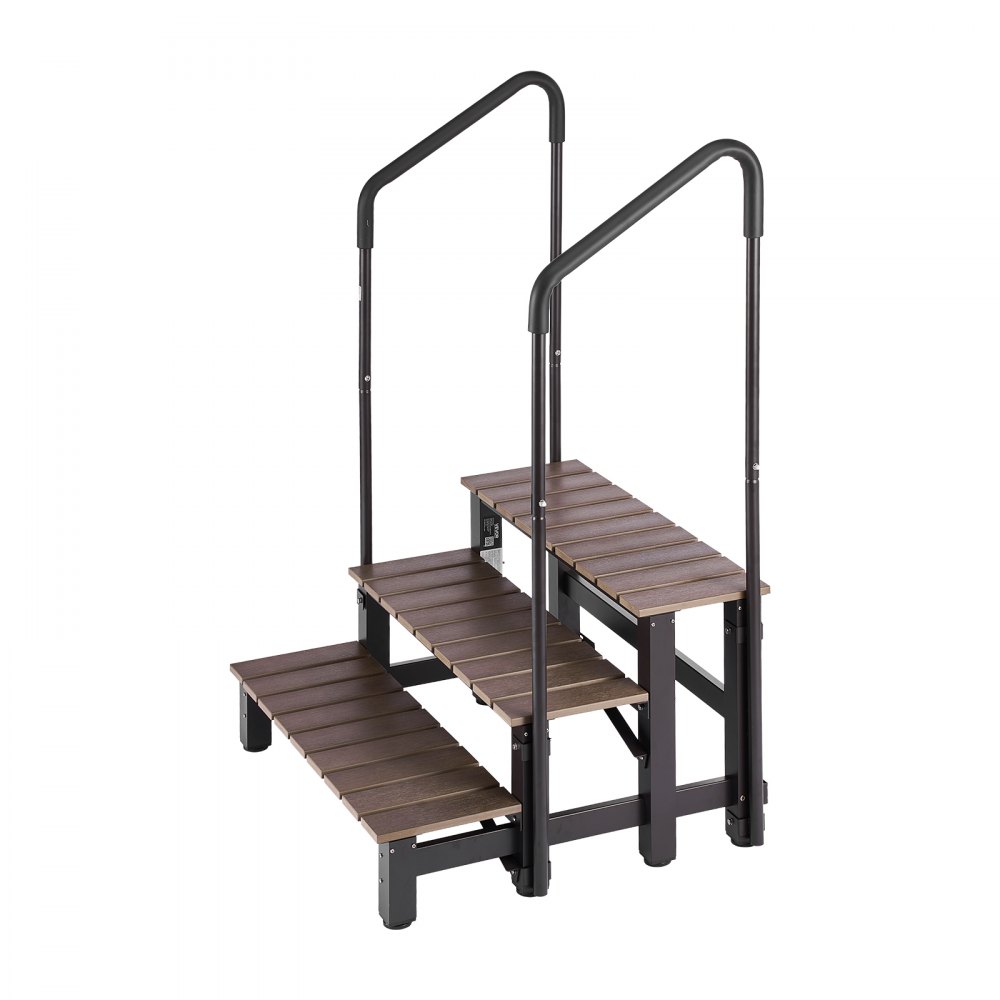 VEVOR Hot Tub Trap met leuningen, 3 treden, 82 cm breed, geschikt voor bovengrondse/opblaasbare zwembaden, campers, terrassen en veranda's, antislip stalen treden met HIPS-frame
