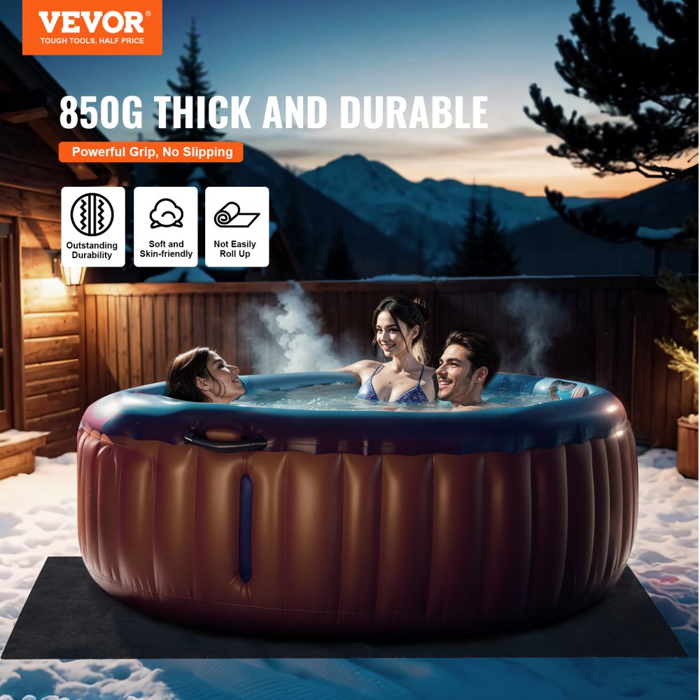 VEVOR 1.9 x 1.9 M Hot Tub Mat, Extra Large Inflatable Hot Tub Pad, Waterproof Slip-Proof Backing, Absorbent Spa Pool Ground Base Flooring Protector Mat Reusable Outdoor & Indoor, Also For Car Repair