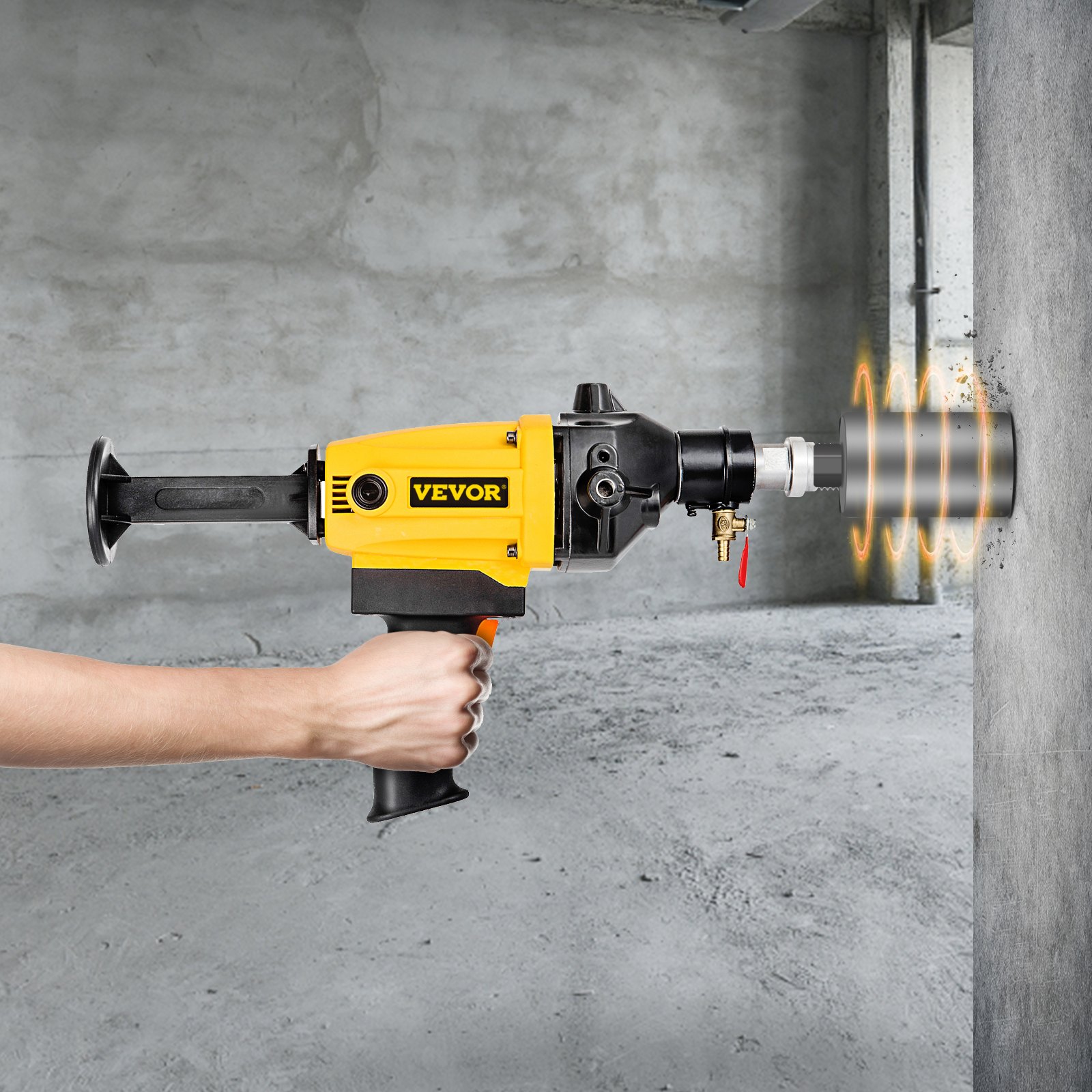 VEVOR 110mm Diamond Core Drilling Machine, 1880W Diamond Percussion Core Drill,Spindle Thread: 1-1/4 Inch /31.75 mm UNC, Wet & Dry Handheld Diamond Core Drill Heavy Duty for Diamond Concrete Drilling