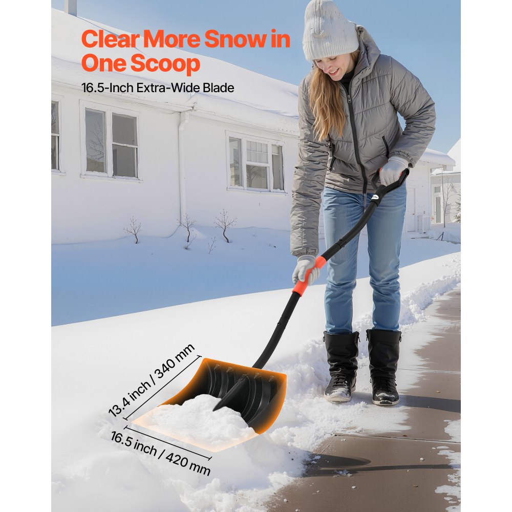 VEVOR Sneeuwschuiver, 420x340 mm Sneeuwruimer met D-vormige handgrepen en aluminium blad, Sneeuwschuiver, Sneeuwschuiver, Sneeuwkrabber, Sneeuwruimgereedschap voor tuin, auto, buitenkamperen