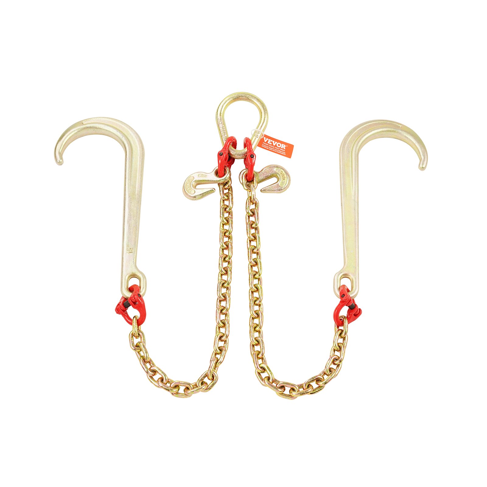 VEVOR G80 V-snaarketting, 5/16 inch x 2 voet sleepketting met 15 inch J-haak en grijphaak, zware transportsleepketting met een veilige werklast van 10.800 lbs voor het bergen van platte vrachtwagens