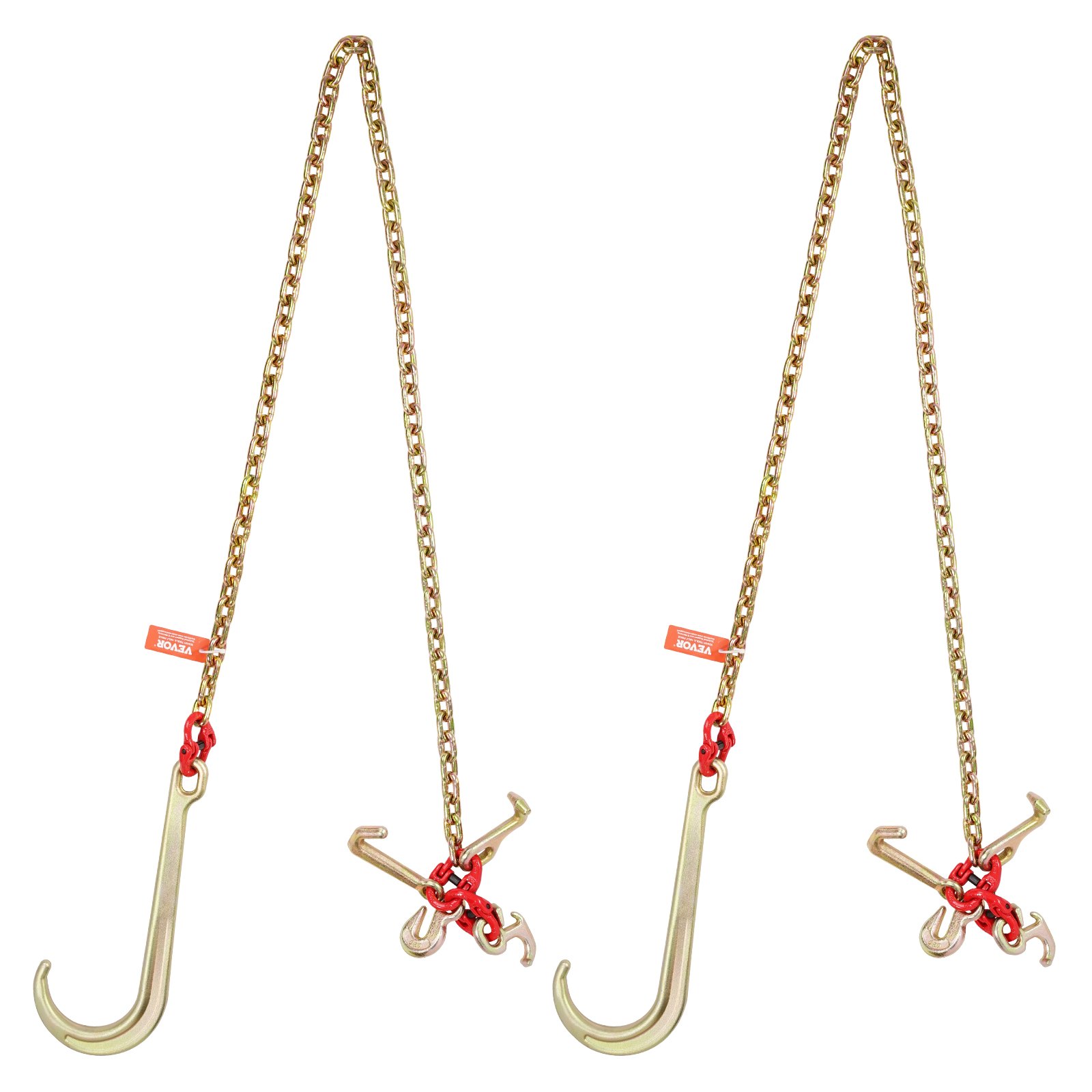 VEVOR J-haakketting, 2-pack 5/16 inch x 6 ft G80 15 inch lange schacht J-haak sleepketting met RTJ clusterhaak en grijphaak, werklast van 5400 lbs, zware transportketting voor vrachtwagens voor het slepen van sleepwagens