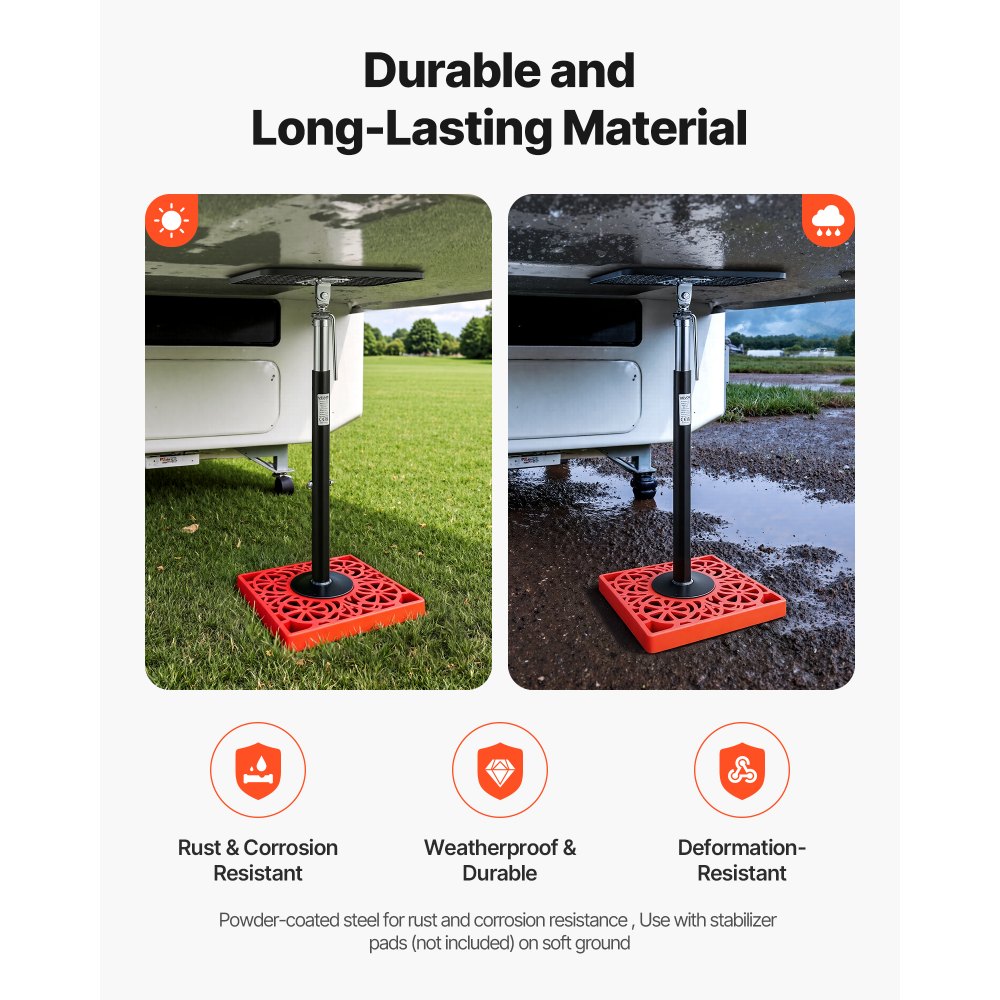 VEVOR RV-verlengstukken, 2 stuks, gepoedercoat stalen steunen voor campers, caravans en motorhomes, draagvermogen tot 453,59 kg, in hoogte verstelbaar 541,02-1219,2 mm, steunpoot