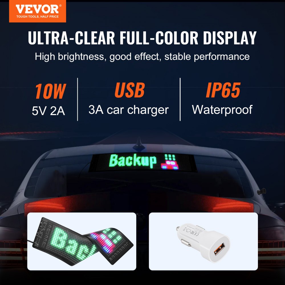 VEVOR programmeerbaar LED-bord, P5 full colour LED-scrollpaneel, DIY-displaybord, Bluetooth-appbediening, tekst, patronen, GIF's, berichtenopslagbord 38 x 10 cm