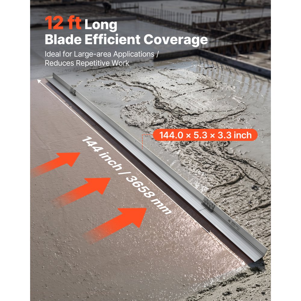 VEVOR Concrete Screed Blade 12 ft Length Aluminum Alloy Board Leveling Tool, 5.3 in Wide Straight Edge, Wide Coverage, Replacement Surface Leveler for Driveway, Patio, Sidewalk, Garage Floor Finishing