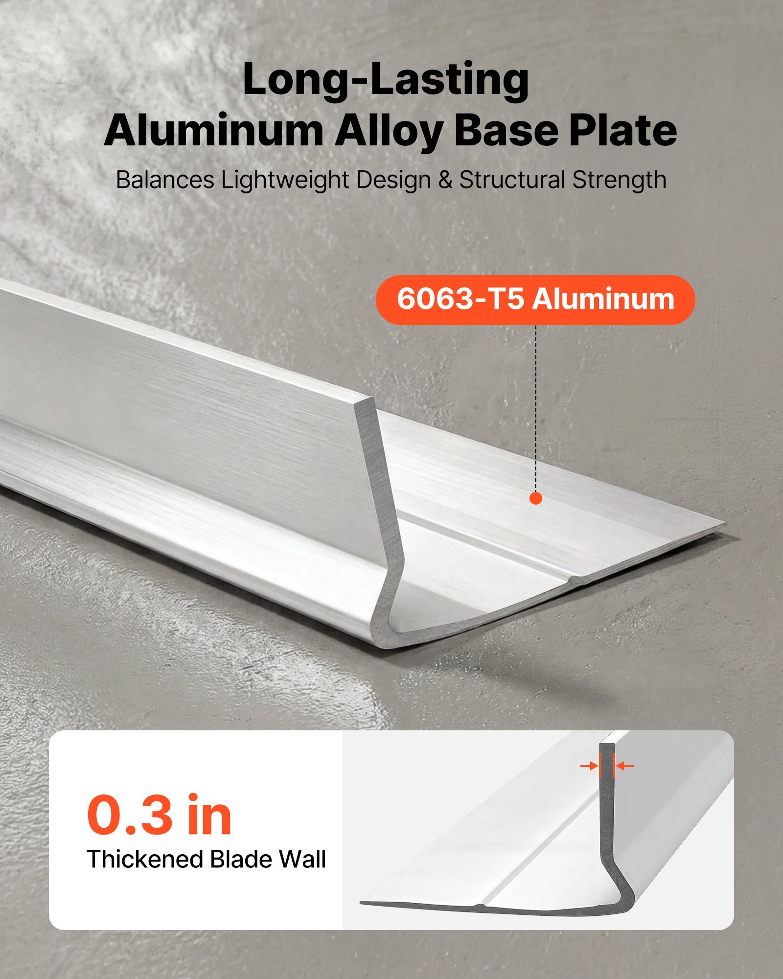 VEVOR Concrete Screed Blade 12 ft Length Aluminum Alloy Board Leveling Tool, 5.3 in Wide Straight Edge, Wide Coverage, Replacement Surface Leveler for Driveway, Patio, Sidewalk, Garage Floor Finishing