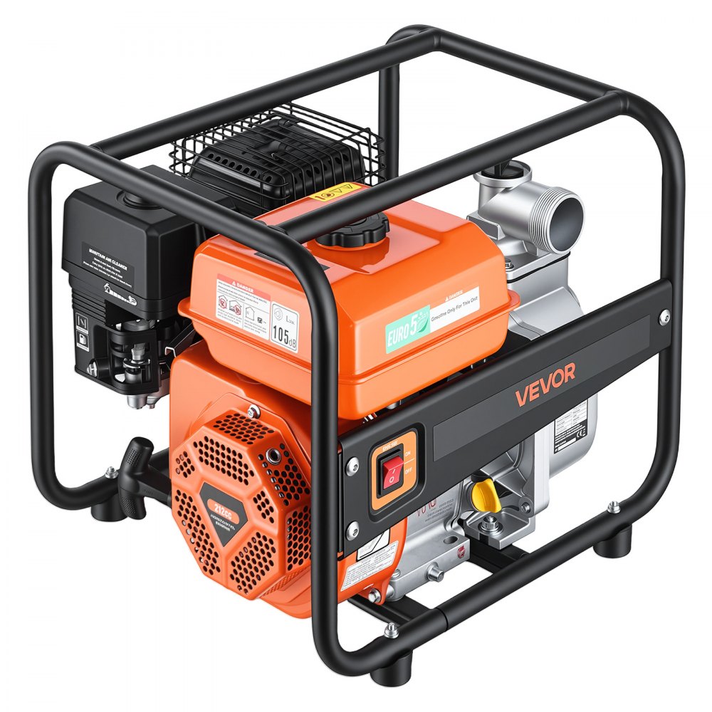 VEVOR benzine waterpomp 158 GPM, 2-inch vuilwaterpomp 7 pk draagbare motorpomp met 7,62 m afvoerslang en gietijzeren waaier. Waterpomp voor irrigatie, drainage, bouwplaatsen en vijvers.
