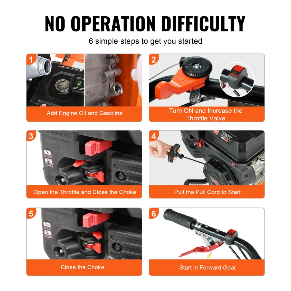 VEVOR Tuinfrees 212CC Motor Benzine Aangedreven Motorfrees 490mm Cultivatiebreedte Motorfrees 100mm Cultivatiediepte Bodemfrees 65Mn Cultivatieblad Veldfrees 1680x500x1000mm Cultivator