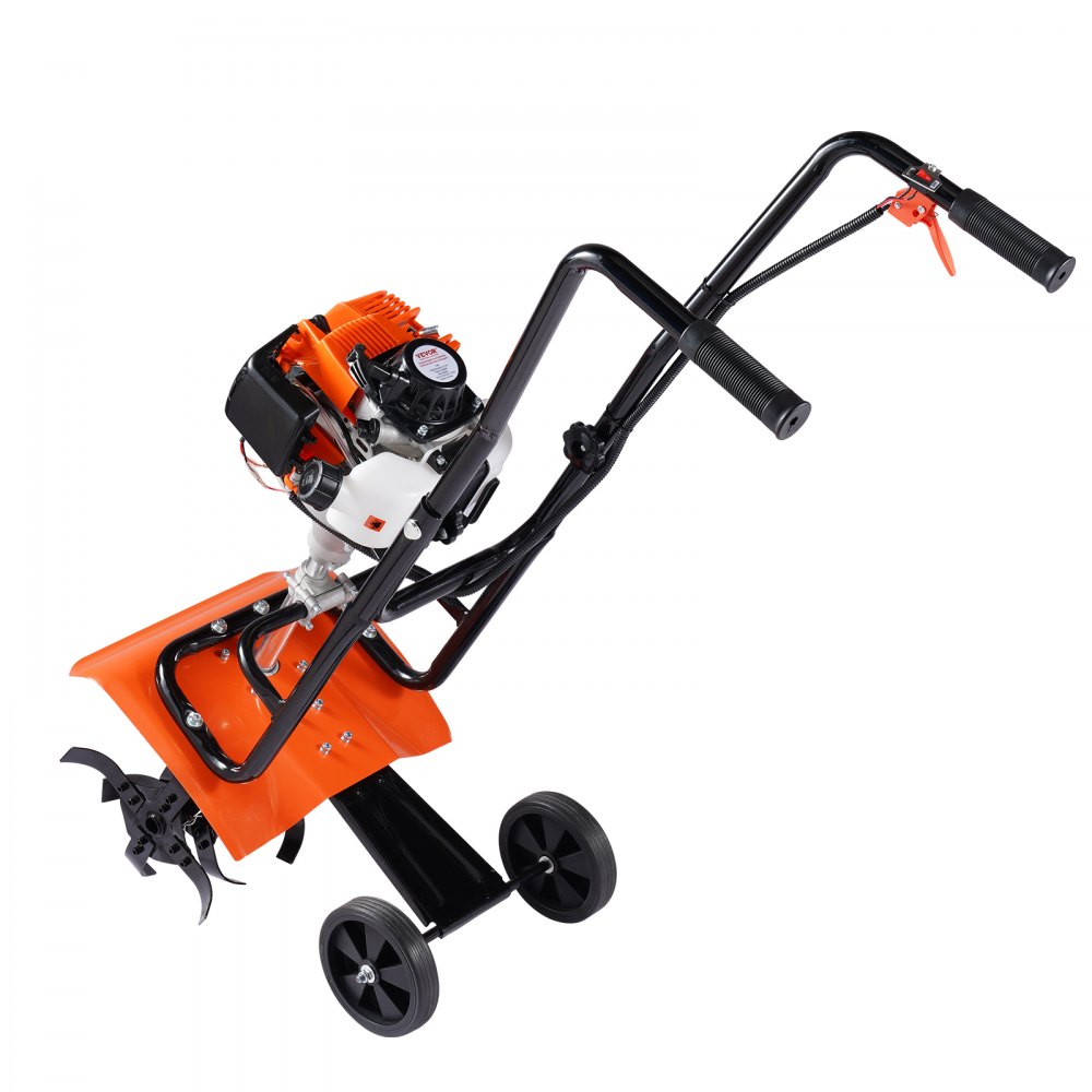 VEVOR Tiller Cultivator Gas Powered, 38CC 4-Stroke Garden Cultivator, Tiller with 4 Steel Adjustable Front Tines for Lawn, Garden and Field Soil Cultivation